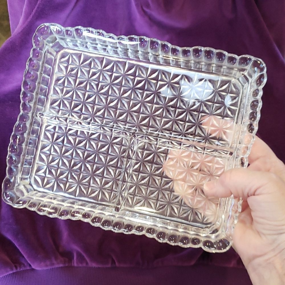 Vintage 3 Section Heavy Glass Relish Tray